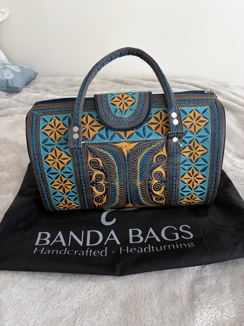Banda Bags Embroidered Turquoise and Gold Shoulder Bag